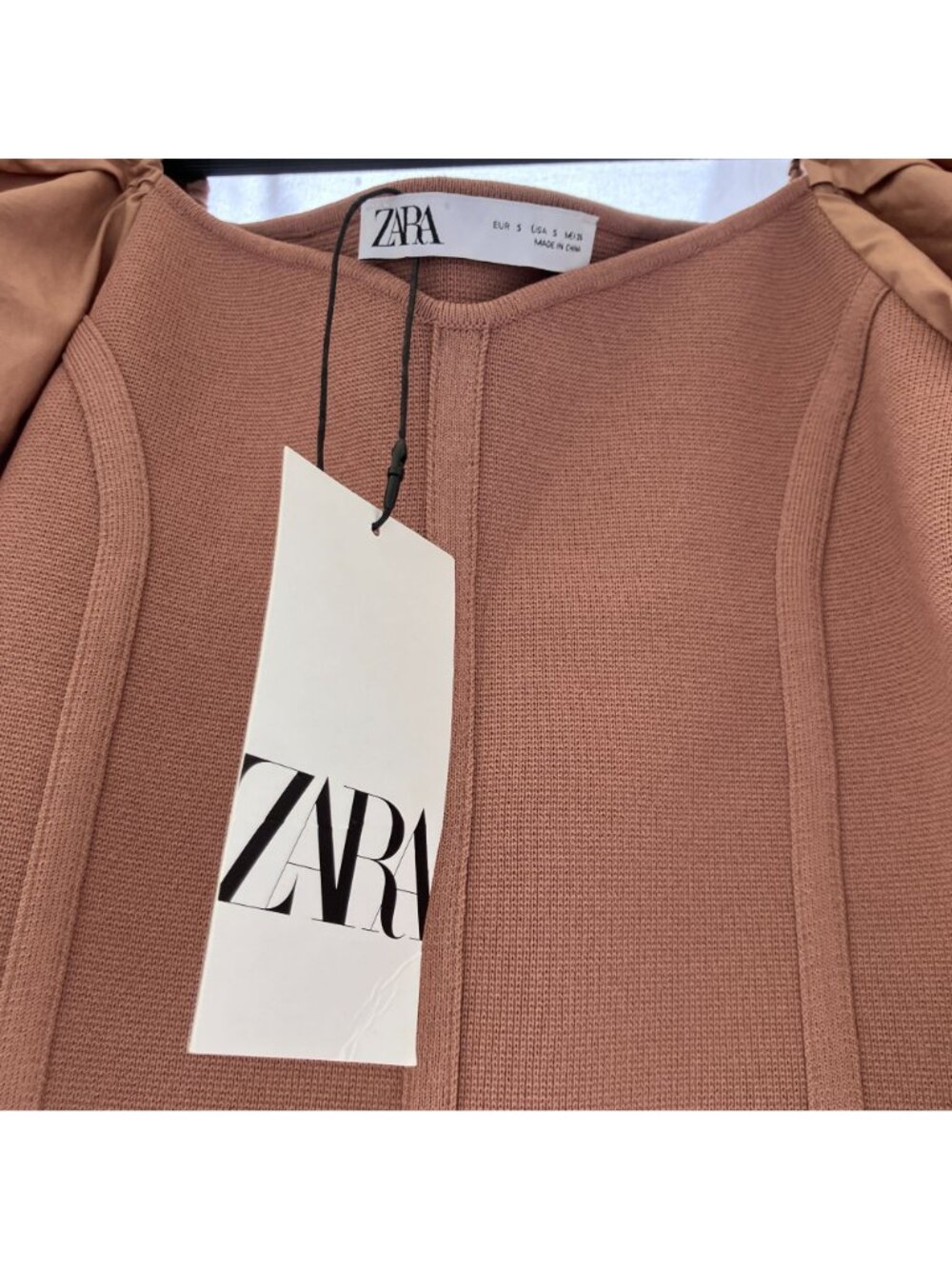 Zara Womens Poplin Puff Sleeve Nylon Corset Crop Top Size Small Brown SP NWT - Picture 4 of 12